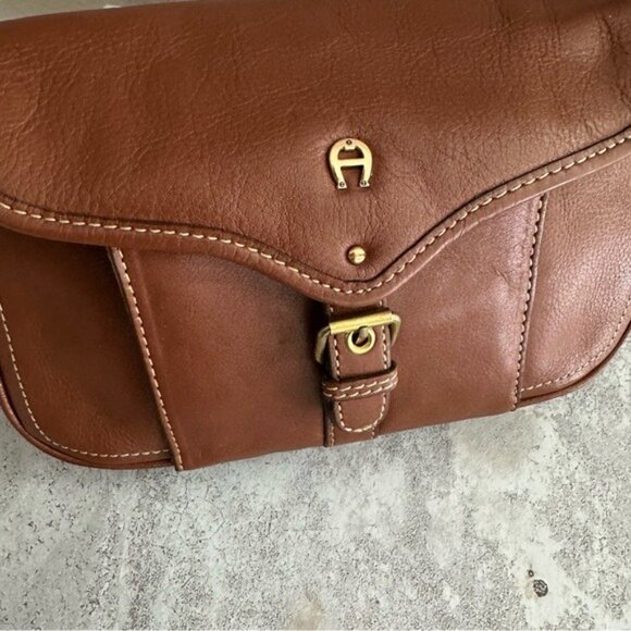 Etienne Aigner Brown Leather Bag Pocketbook Adjustable Strap Built-in Wallet VTG - Picture 7 of 13